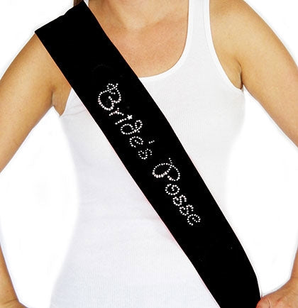 Bride's Posse Rhinestone Black Sash