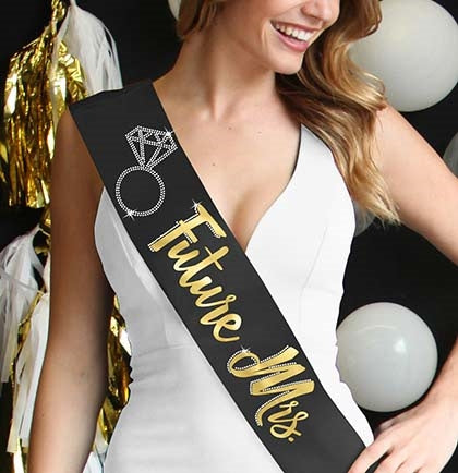 Future Mrs. with Ring Gold Foil &amp; Rhinestone Sash
