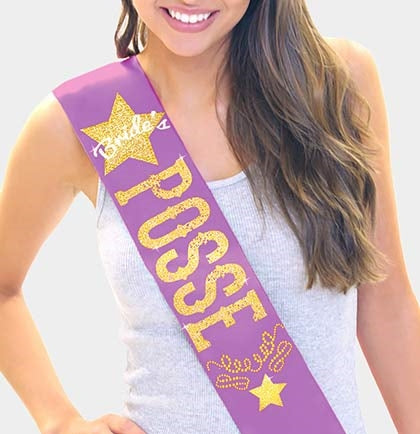 Bride's Posse Gold Glitter & Rhinestud Sash •