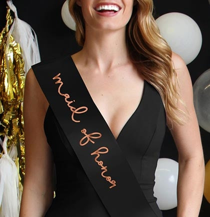 Rose Gold Maid of Honor Black Sash