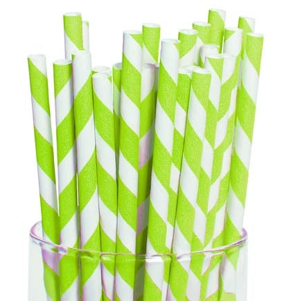 These cool retro striped paper straws are hot right now! The straws will add a fun pop of color to your drinks. The 7.5" long lime and white color will make a nice addition to any theme.