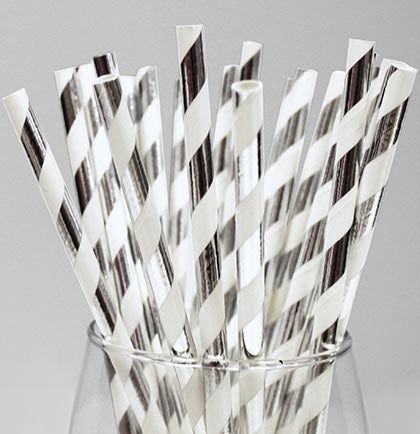 This set of twenty-four metallic Silver and White are perfect for a bachelorette party or bridal shower. The 7.5&quot; long striped straw will be the perfect addition to the party drinks. 