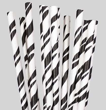 Black & White Zebra Paper Straws - Set of 10