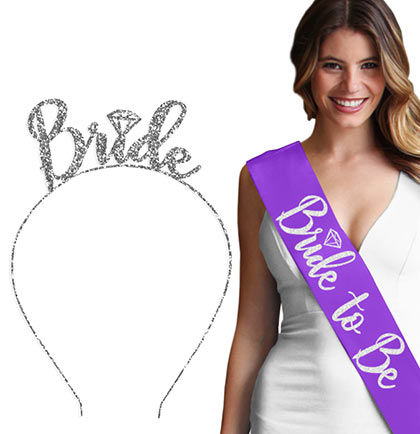 Silver Diamond Luxury Bride Headband & Sash Set