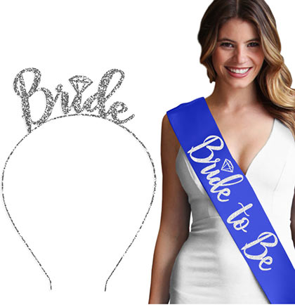 Silver Diamond Luxury Bride Headband &amp; Sash Set