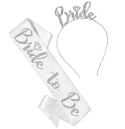 Silver Diamond Luxury Bride Headband &amp; Sash Set