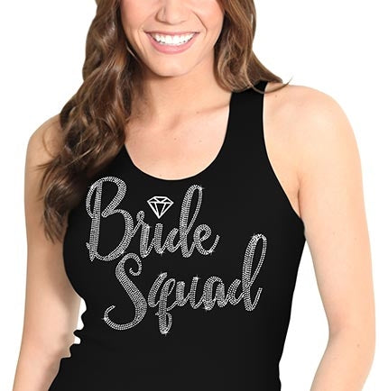 Bride Squad Diamond Rhinestone Black Tank