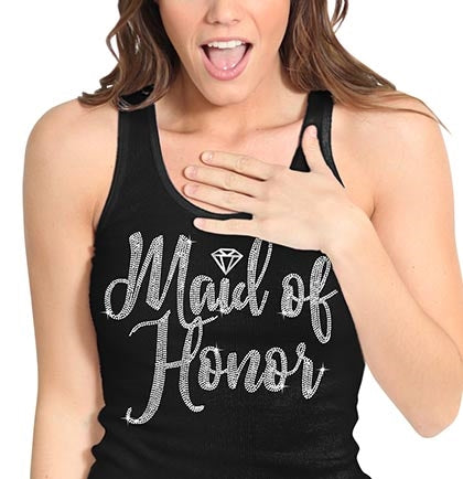 Maid of Honor Diamond Rhinestone Black Tank