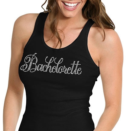 Flirty Bachelorette Rhinestone Tank Top: Black