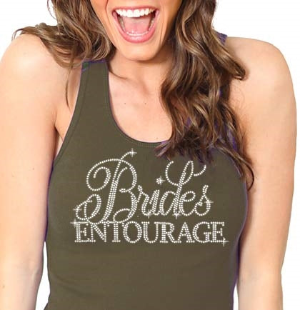 Flirty Bride's Entourage Rhinestone Tank Top: Army Green