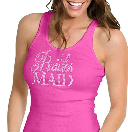 Flirty Bridesmaid Rhinestone Racerback Tank Top: Magenta •