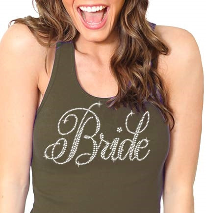 Flirty Bride Rhinestone Tank Top: Army Green