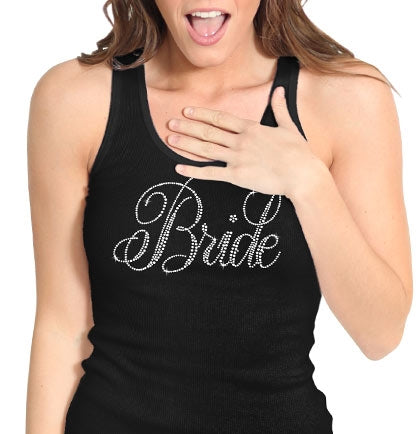 Flirty Bride Rhinestone Tank Top: Black
