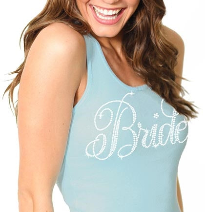 Flirty Bride Rhinestone Tank Top: Light Blue