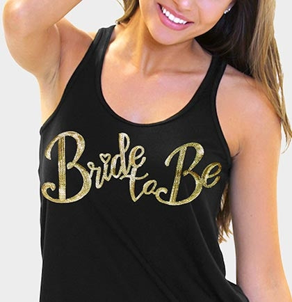 Bride to Be Gold Sequin Flowy Tank: Black