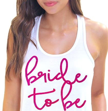 Lovely Bride to Be Pink Foil Flowy Sheer White Racerback Tank