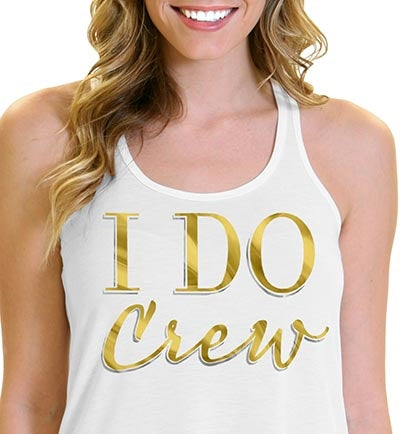 I Do Crew Modern Gold Foil Flowy Racerback Tank: White - XL •
