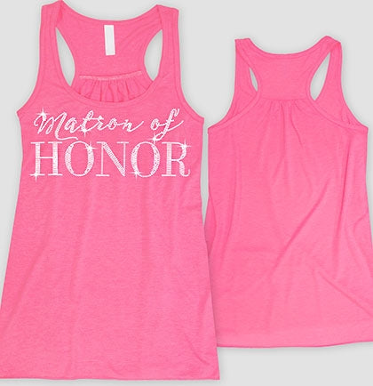 Matron of Honor Modern Crystal Flowy Racerback Tank: Electric Pink - Large •