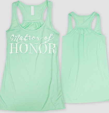 Matron of Honor Modern Crystal Flowy Racerback Tank: Mint •