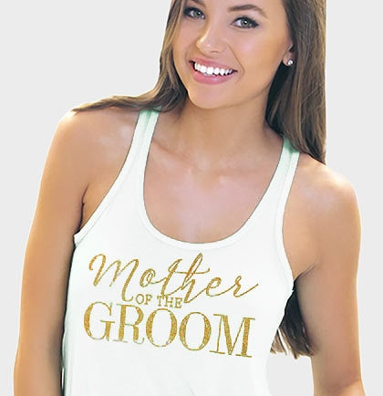 • Mother of the Groom Modern Gold Flowy Racerback Tank: WHITE •