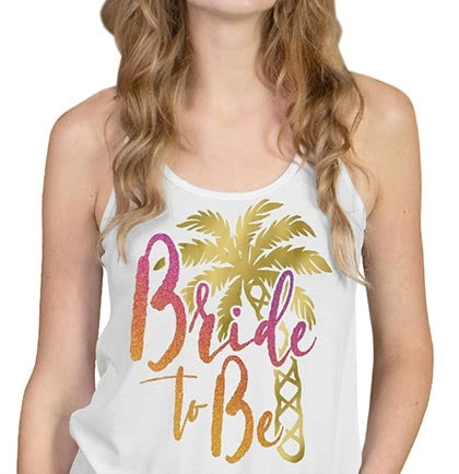 Ombre Bride to Be Palm Tree Flowy Sheer White Racerback Tank