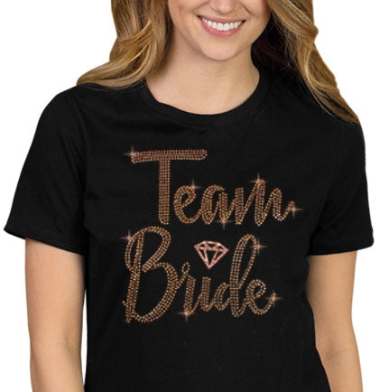 Rose Gold Team Bride Diamond Black Tshirt