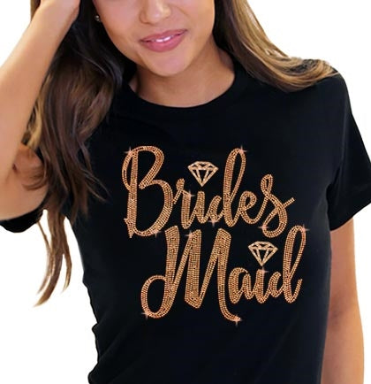 Rose Gold Bridesmaid Diamond Black Tshirt