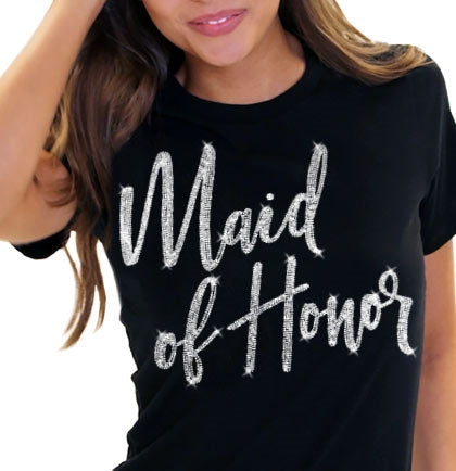 Maid of Honor Glam Rhinestone Black Tshirt