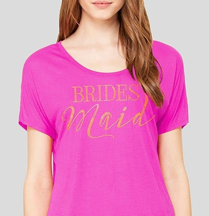Bridesmaid Modern Gold Flowy Tee: Magenta •