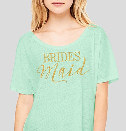 Bridesmaid Modern Gold Flowy Tee: Mint - Large •
