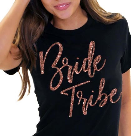 Rose Gold Bride Tribe Glam Black Tshirt