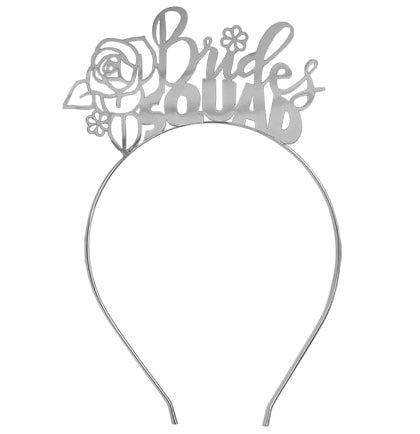 Floral Bride&#39;s Squad Silver Headband