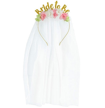 Bride to Be Floral Headband with Veil