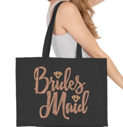 Bridesmaid Diamond Rose Gold Rhinestud Large Canvas Tote