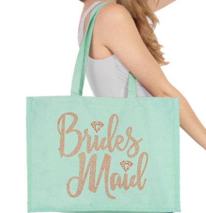 Bridesmaid Diamond Rose Gold Rhinestud Large Canvas Tote