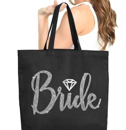 Bride Diamond Rhinestone Large Canvas Tote