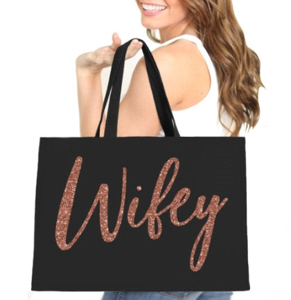 Rose Gold Wifey Large Canvas Tote