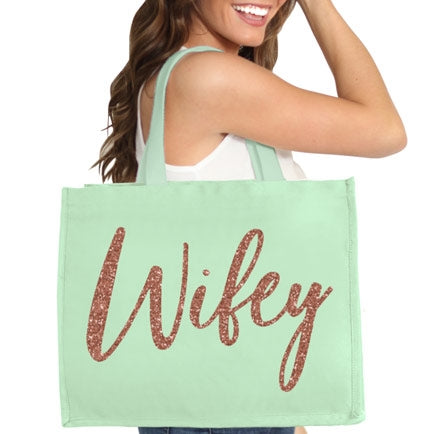 Rose Gold Wifey Large Canvas Tote