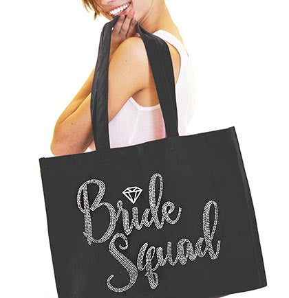 Bride Squad Diamond Rhinestone Large Canvas Tote