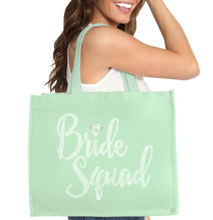 Bride Squad Diamond Rhinestone Large Canvas Tote