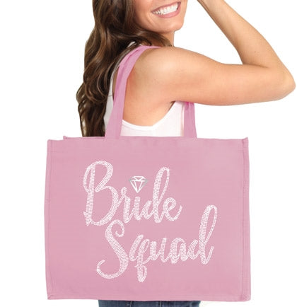 Bride Squad Diamond Rhinestone Large Canvas Tote
