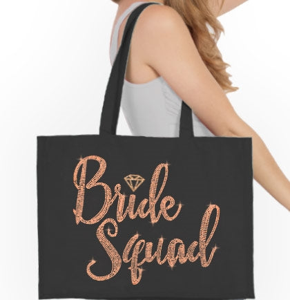 Bride Squad Diamond Rose Gold Rhinestud Tote Bag