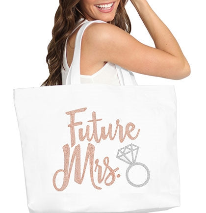 Future Mrs. Rose Gold w/Ring Large Canvas Tote, Bridal Bags