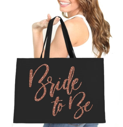 Glam Bride to Be Rose Gold Large Canvas Tote