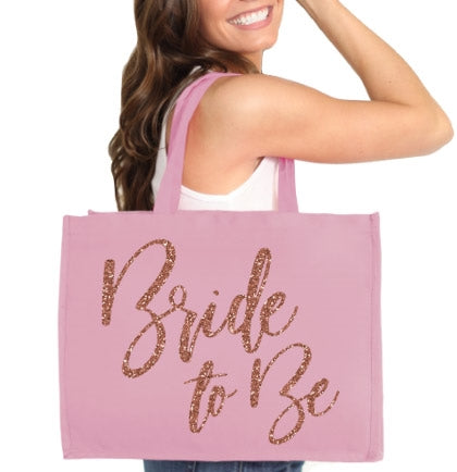 Glam Bride to Be Rose Gold Large Canvas Tote