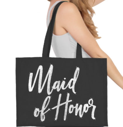 Maid of Honor Glam Rhinestone Large Canvas Tote