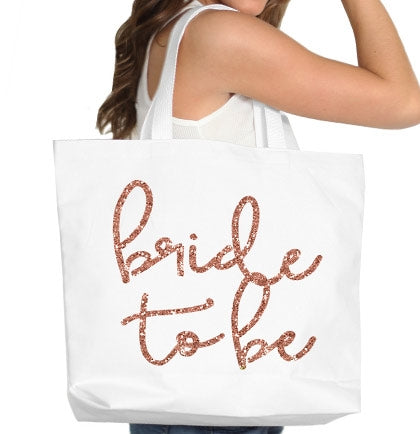 Lovely Bride To Be Rose Gold Glitter Large Canvas Tote