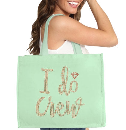 I Do Crew Diamond Rose Gold Rhinestud Large Canvas Tote