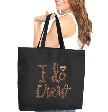 I Do Crew Diamond Rose Gold Rhinestud Large Canvas Tote