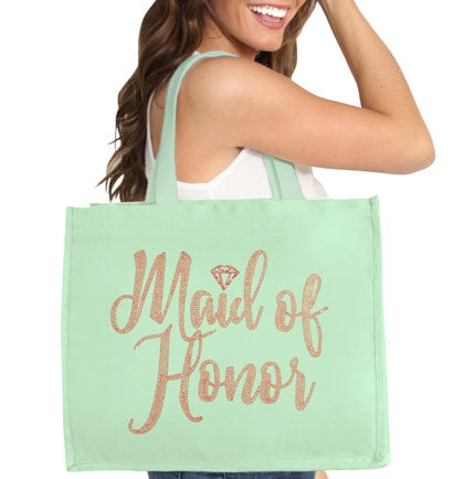 Maid of Honor Diamond Rose Gold Rhinestud Large Canvas Tote